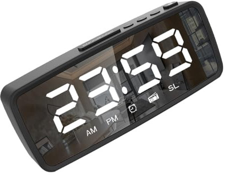 EXAOMBLE Reloj Despertador LED Multifuncional Pantalla Digital Reloj de Mesa Compacto Superficie de Espejo sin Pilas para Dormitorio Decoración de Hogar