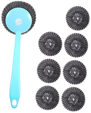 TOPPERFUN 1 ensemble S Brosses de Nettoyage Acier Inoxydable avec Manche Long pour Vaisselle et Casseroles Brosse à Gratter Résistante pour Problèmes de Graisse