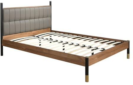 Ángel Cerdá - Letto Imbottito in Polipelle Grigio Scuro con Testiera Trapuntata - Design Moderno, Elegante e Confortevole - 174 X 212 X 108 Cm - Base in Acciaio Nero e Dettagli Verticali in Capitonné