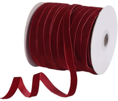 50 Yards Velvet Ribbon, 3/8 Inch Wide Soft Luxurious Christmas Craft Ribbon for Gift Wrapping Hair Bows Wedding Decor, DIY (Wine Red)