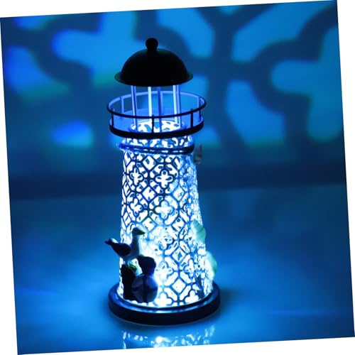 HONITANO Mediterraner Deko Leuchtturm Klein aus Eisen und Kunststoff als Dekorativer Kerzenhalter für Hochzeit Dekoration und Büro Heimschmuck Zufälliger Stil