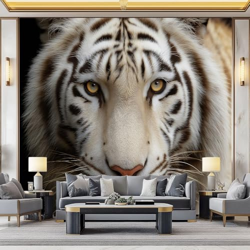 WHUOEUCO Papel Pintado Efecto 3D Animales Tigre Blanco 200x140 cm Fotomurales Papel Tapiz Tejido No Tejido, Moderno Murales Decoración para Dormitorio Salón Habitación de Niño