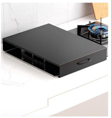 Placa de cubierta for estufa de gas, tapas de quemador con patas antideslizantes, cubierta for placa de cocina, estufa eléctrica, extensión del espacio de la cocina.(Black,40x48x9cm)
