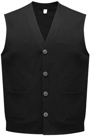 Allthemen Gilet Lavorato a Maglia con Scollo V Casual Maglione Senza Maniche Caldo Cardigan Canotte Invernale Nero M