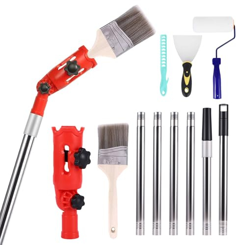 Multiangle Paint Brush Extender Holder,1.7M Extendable Paint Brush with Wallpaper Scraper,Paint Brush,Paint Brush Extender Tool, Paint Brush Extension Pole for Most Rollers Brushes for Ceiling