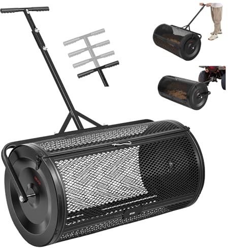 VEVOR Esparcidor de Compostaje 116 L, Ancho de Trabajo de 91 cm, Esparcidor de Semillas Abono Fertilizante, Cesto de Malla Metálica con Asa Ajustable de 4 Alturas Modo de Remolque, para Césped Jardín