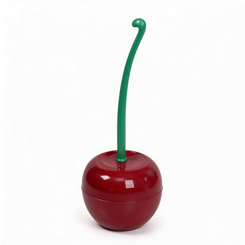 Cherry Shape Toilet Brush with Long Handle, Plastic Bristle Holder, Bathroom WC Cleaning Brush, Cute Bathroom Decor Accessory (Wine Red)