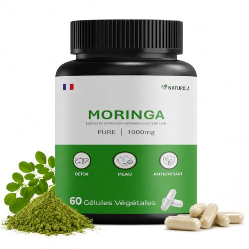 Moringa Hautement dosé 1000 mg – 60 gélules – Extrait de Moringa Oleifera - Ses feuilles apportent vitamines, minéraux et antioxydants - Format 1 mois – Complément naturel végétal - Naturola