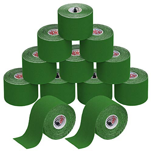 ALPIDEX Kinesiologie Tape 1/3/ 6/12 Rollen Viele Farben 5 m x 5 cm Anwendungsbroschüre Elastisch Wasserfest Hautfreundlich Physio Muskel Tape Set, Farbe:grün, Menge:12 Rollen