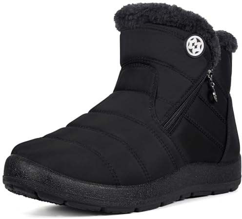 Eagsouni Snow Boots Womens Winter Ankle Boots Ladies Warm Fur Lined Booties Thickening Shoes Zip Flat Sneakers Outdoor Booties High Top Black, US 8, 40 EU