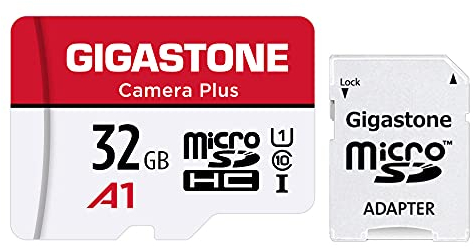 GIGASTONE Scheda di Memoria Micro SDHC da 32 GB, Telecamera Plus Serie, A1 U1 C10 UHS-1, Velocità Fino a 90/20 MB/Sec(R/W). Compatibile con GoPro Fotocamere Videocamere Tavoletta, con Adattatore SD