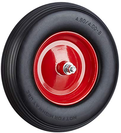 Relaxdays 1x Ruota per Carriola Gomma Piena con ASSE 4.80 4.00-8 di Ricambio, Carico Max 100 kg, Antipanne, Nero-Rosso