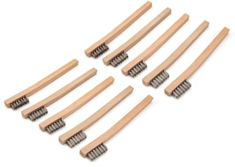 Steelman Stainless Steel 1200-Bristle Count Wire Brush for Mechanics and Painters, Removes Rust and Paint from Metals, Wood Handle, 10 Pack