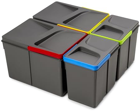 Emuca - Recycle Behälter für Küchenschublade, Höhe 216, 2x12L + 2x6L, Anthrazitgrauer Kunststoff, Kunststoff