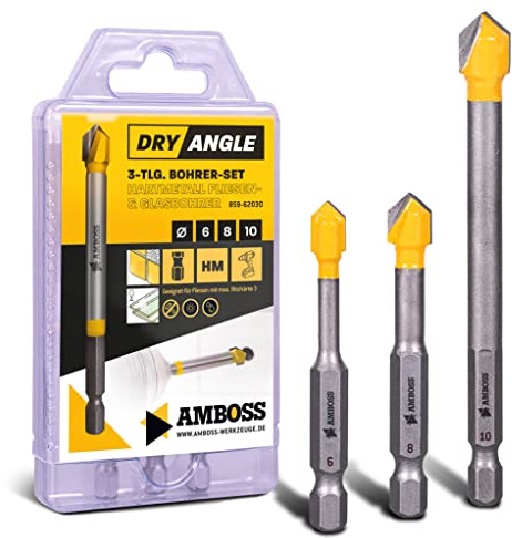 Set di punte Amboss DryAngle Ø 6/8 / 10 mm - Punte per piastrelle, per vetro, per ceramica - Codolo esagonale per trapani - Per piastrelle in vetro/parete/tegole/ceramica