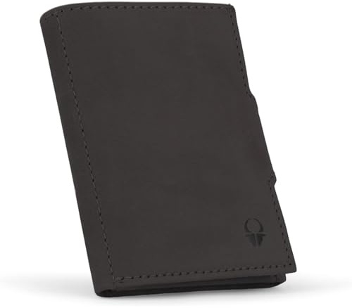 DONBOLSO NextGen Slim RFID Echtleder Portemonnaie Geldbeutel, 11 Karten, Münzfach, Herren Damen Minimalistische Wallet, Vintage Schwarz