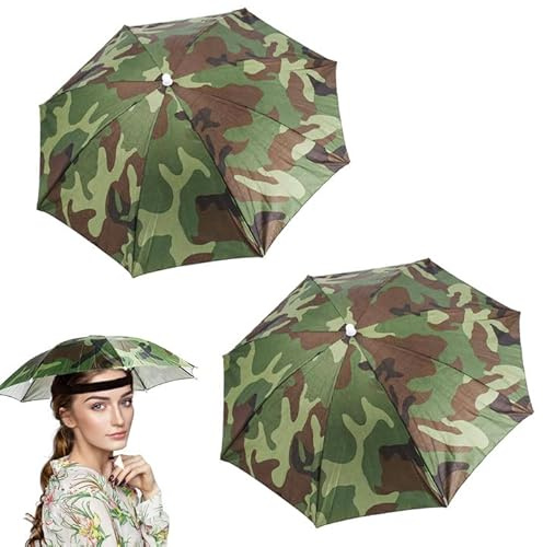 Fonyet 2 Stücke Regenschirm Hut Sonnenschirm Hut Faltbarer Regenschirm Kopf Camouflage Regenschirm Mütze mit Verstellbares Gummiband Für Golf, Angeln und Gartenarbeit