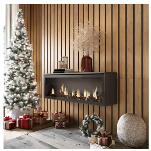 Skraut Home | Caminetto elettrico LED | Effetto Fiamma Realistico | 107x38x25cm | Soggiorno - Sala da pranzo | Camino elettrico | Stile moderno | Nero