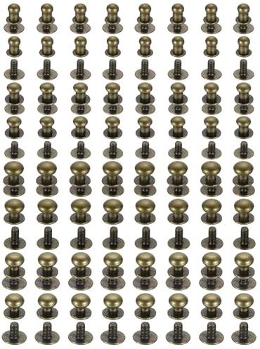 QUARKZMAN 5/6/8/9mm Kugelkopf Nieten Schraubnieten, 64 Stück Hohlnieten Runde Knopf Nippelnieten Schraubnieten für DIY Lederhandwerk Handtasche Gürtel, Bronzefarben