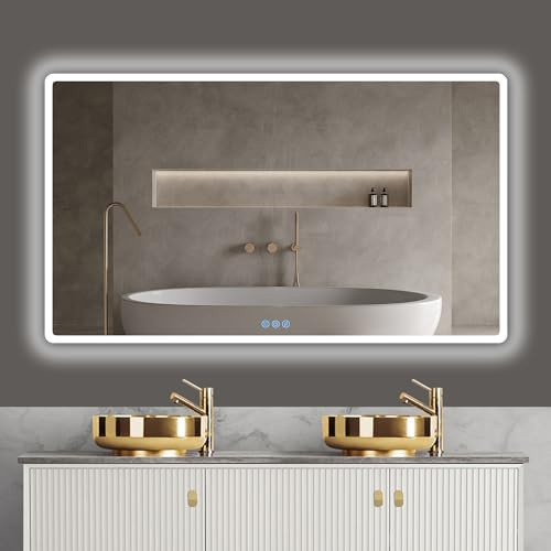 baklon Specchio da bagno con illuminazione, 120 x 70 cm, specchio da parete e interruttore touch, IP65 LED con funzione di memoria, 3 temperature di colore, orizzontale/verticale, vetro temperato HD