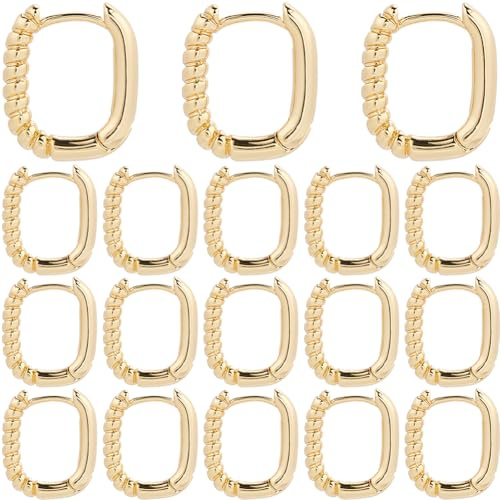 SUNNYCLUE 24 pièce de Véritables Accessoires de Bijoux Plaqués Or 18 carats Créoles Huggie Boucles D'Oreilles Créoles Torsadées Rectangulaires Demi Spirales en Laiton Accessoires pour la Fabrication d