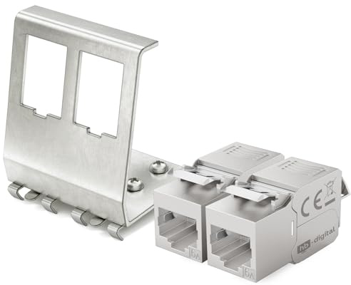 hb-digital set: 2 x CAT.6a Keystone RJ45-modul + DIN-adapter metall Keystone-hållare för DIN-skena 35 mm standard | RJ45-uttag skärmad rostfritt stål LSA-montering Ethernet LAN nätverksbrytare