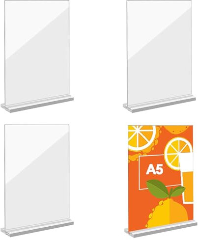 4 Pezzi Porta Avvisi da Tavolo, Porta Segnaletica in Acrilico A5, Supporto per Espositore, T Forma Porta Cartelli in Acrilico Porta per Cornici, Casa, Ufficio, Vendita al Dettaglio, Fiera