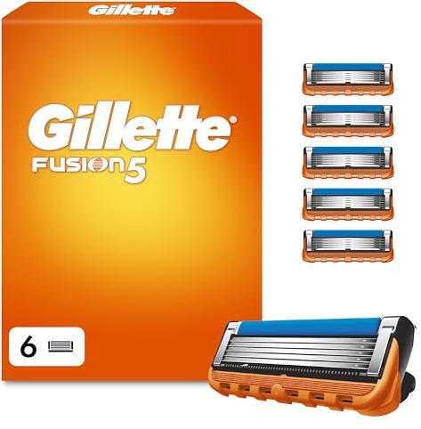 Gillette Lames de Rasoir Homme Fusion 5, Pack de 6 – Recharges Longue Durée en Acier Inoxydable pour le Rasage Confortable, Bande Lubrifiante, Micro-Lamelles, 1 Rechange Jusqu’à 20 Rasages