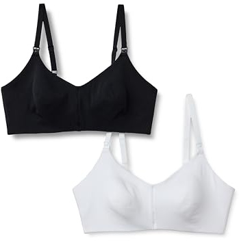 Amazon Essentials Sujetadores de Maternidad de Punto de Mezcla de Algodón para Lactancia con Broche de Apertura Rápida Mujer, Paquete de 2, Blanco/Negro, 90C