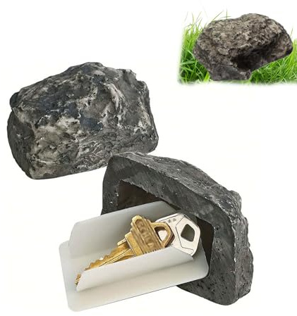 AONAYO Cachette de clés d'extérieur en pierre artificielle pour géocaching, 9,6 x 7 x 4,5 cm, gris/noir, extérieur, rustique