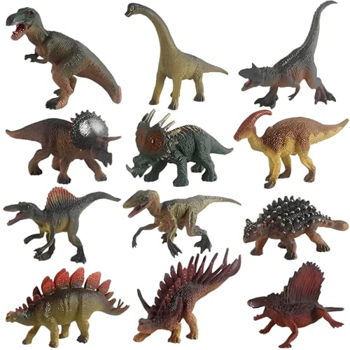 DxxD Dinosauro Giocattolo per Bambini,12 Pezzi Educativi Realistico Figure di Dinosauri Assortiti, T-Rex,Velociraptor, Educativo Regalo di Compleanno per Ragazzi Ragazze dai 3 4 5 6 7 8-9 Anni