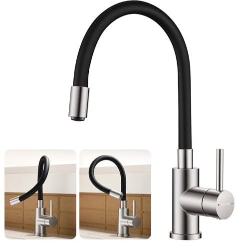 KeeGone Wasserhahn Küche mit verchromtem flexible Auslaufbrause Spültischarmatur 360° schwenkbar Küchenarmatur mit abnehmbarem Wasserspar-Strahlregler flexible Küchenarmatur für den Küchenbereich