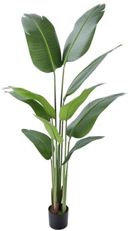 Artificial Bird of Paradise Tree, 5.2 FT Fake Banana Leaf Plant with 10 Banana Leaves & Pot, Fake Tropical Palm Tree for Home Indoor Outdoor Decor, Modern Decor, Housewarming Gift ﻿ (Green)