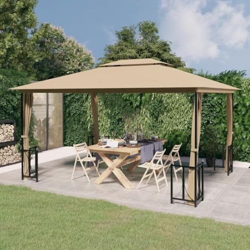 Kaloriko Tonnelle de Jardin Taupe avec parois latérales, Toit Double en Polyester revêtu PA, Structure Acier thermolaqué, 3 x 4 m, Ombre et intimité pour terrasse et Patio