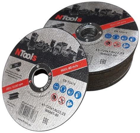 NTools SDC - disque à tronçonner 125 x 1,6 x 22,23 mm, 25 pièces | Disques de coupe fins et durables pour la coupe du métal, de l'acier et de l'acier inoxydable (Inox), adaptés aux meuleuses d'angle