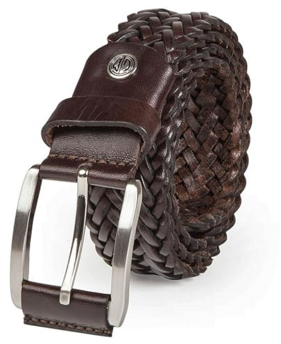 LINDENMANN Flecht-Leder-Gürtel Herren, Jeans-Gürtel Herren 35 mm breit, Gürtel Herren, Echter Voll-Ledergürtel braun, Größe/Size:85