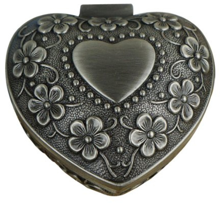 Unendlich U Luxus Schmuckkästchen Retro Style Antique Herz-Form und Leaf Clover mit klein schmuckkasten für Damen, Reines Zinn-Schmuckstück, Silber