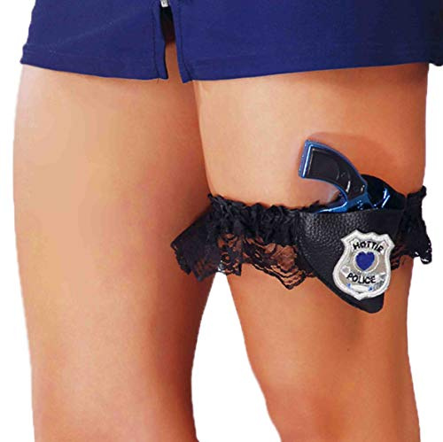 FIESTAS GUIRCA | Strumpfband mit Pistole Polizei (Einheitsgröße) – Textiles Accessoire für Damen-Polizistin Kostüm, Karneval, Junggesellinnenabschied, Mottopartys, Shows, Cosplay – Frau – Schwarz