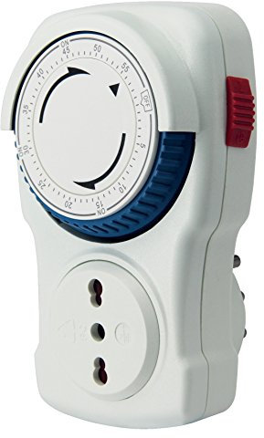 Electraline 58108 Timer Meccanico, Regolazione di Countdown Fino a 60 Min. Spina 16A a Presa bivalente 10/16 A, Bianco