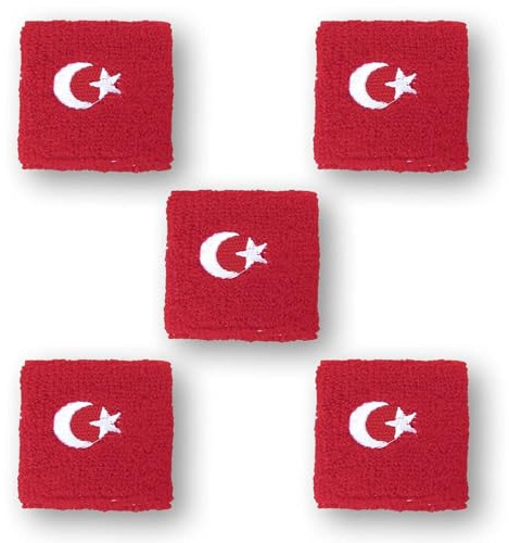 Sonia Originelli 5er Set Schweißband Türkei - Frottee Handgelenk Fan Schweißbänder für Fußball WM EM Fanartikel
