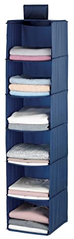 WENKO Tvättsorterare företag – hängförvaring, hängande hylla för förvaring av tvätt med 6 fack, polyester, 30 x 122 x 30 cm, mörkblå