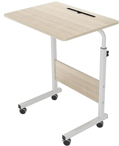 sogesfurniture Scrivania Mobile PC per Lavoro, Tavolino Laptop 60x40cm a Casa o Ufficio con 4 Ruote Mobili, Altezza Regolabile 71-90cm, Portatile Tavolo Laptop Notebook PC, Acero Bianco 05#3-60MP-BH