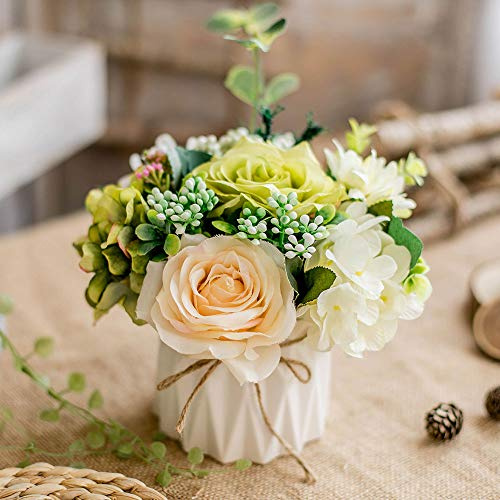 TKAS Fiori Artificiali con Vaso Ceramica, Composizioni Fiori Seta Mazzo Piante Finte da Interno Esterno, Fiori Finti Bouquet Fiori Secchi per Decorazioni Tavolo Casa Ufficio Matrimoni (Mix Color-1)