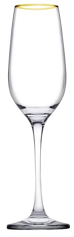 Pasabahce Amber - Juego de 6 copas de flauta de cristal transparente con borde dorado, 25,5 cl