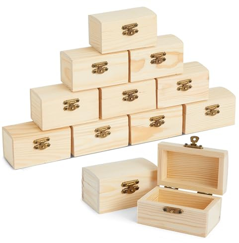 Bright Creations Baby Shower Decorations Mini Unfinished Wooden Treasure Boxes - 3.5 x 2.2 x 2 In, Brown, Pack of 12, Chest Style - Wooden Treasure Chest to Paint & Party Favors