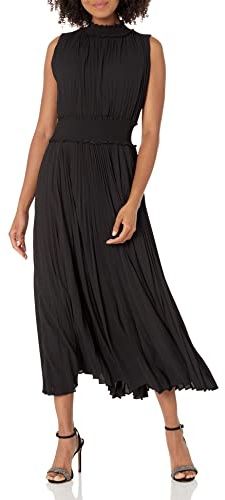 Nanette Nanette Lepore Smocked High Neck Pleated Maxi Dress Vestido, Muy Negro, 38 para Mujer