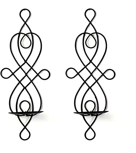 Alnicov 2 Pcs Hanging Candle Holder,Wall Sconce Pair of Iron Mounted Pillar Decorative Hollow Candle Sconces for Home Wall Wedding Party Décor,Black