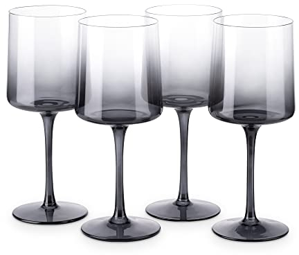 Navaris Copas de vino cuadradas grises (juego de 4) – Copas de vino de color ahumado con tallos – Cristalería con tallo para servir vino, cócteles, cerveza, postre