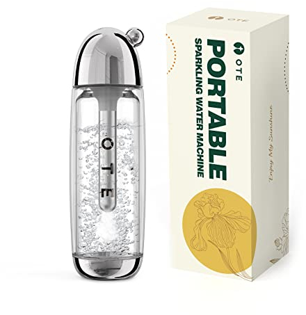 OTE Máquina de agua con gas portátil Doble capa PET Máquina de transmisión de soda portátil Segura 450 ml Personal PET Seltzer Stream Carbonatador Sin electricidad Sin BPA(no incluye cartuchos de Co2)
