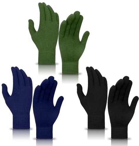 MENOLY 3 Pairs Winter Magic Gloves for Adult Men Women Warm Stretchy Knit Gloves One Size Fits Men Women Teens